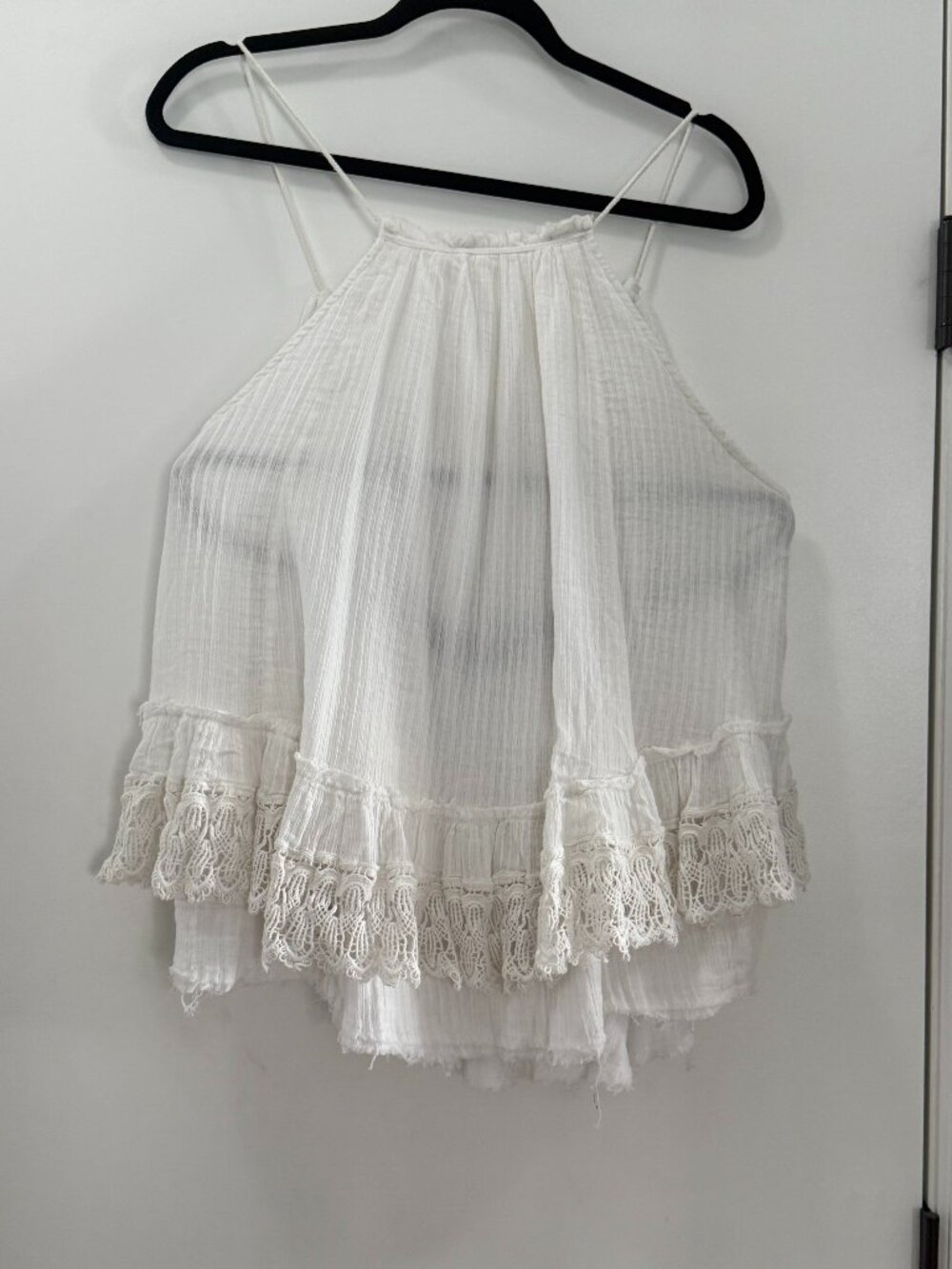 Free People White Crinkle Lace Trim Tunic Blouse - Medium